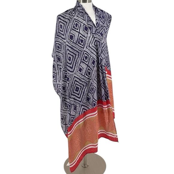 Lucky Brand Women’s Silk Oversized Scarf Wrap Tribal Geometric Print 27 x 81 - Picture 1 of 13